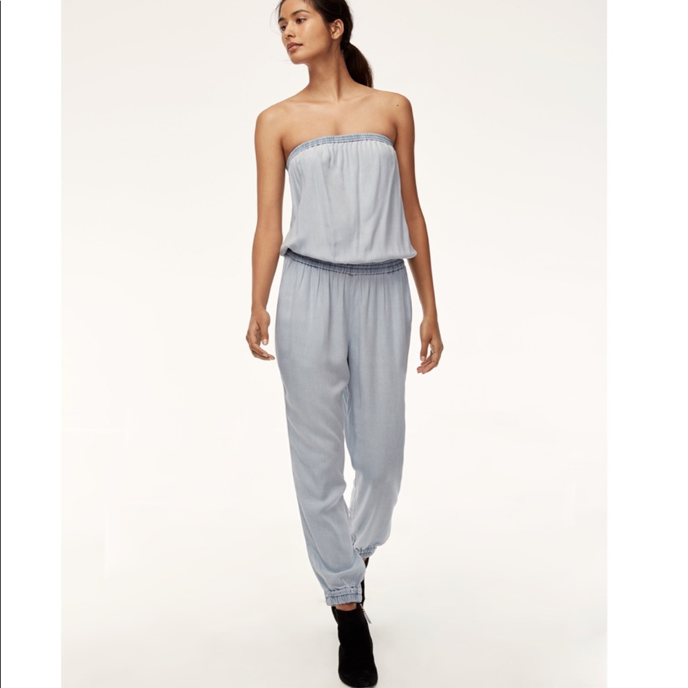 [Aritizia] Azure Skies Denim Strapless Jumpsuit M